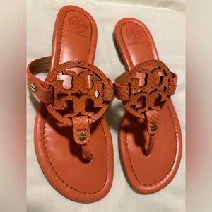 Tory Burch Coral Croc-Embossed Miller Sandals, Women’s 8.5